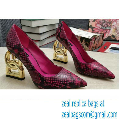 Dolce & Gabbana Heel 10.5cm Leather Pumps Snake Print Fuchsia with DG Pop Heel 2021